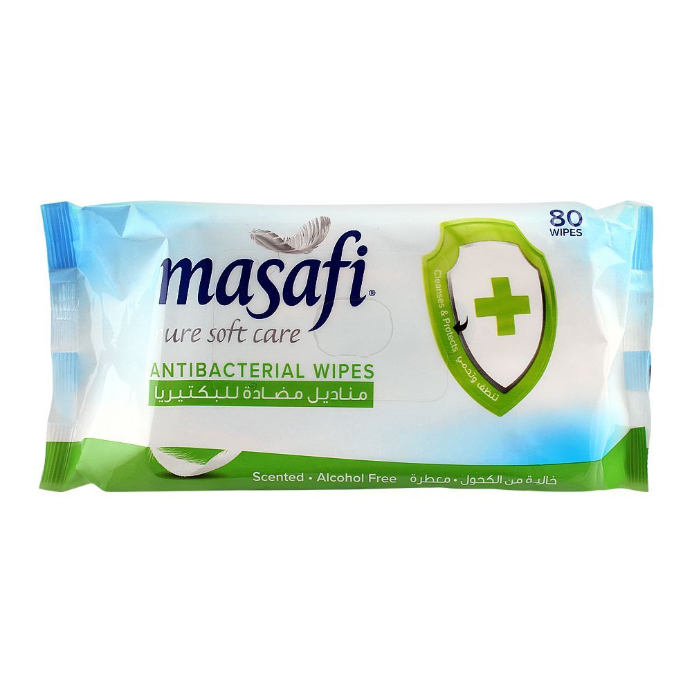 Masafi Anti-Bacterial Wipes, Scented, Alcohol Free, 80-Pack
