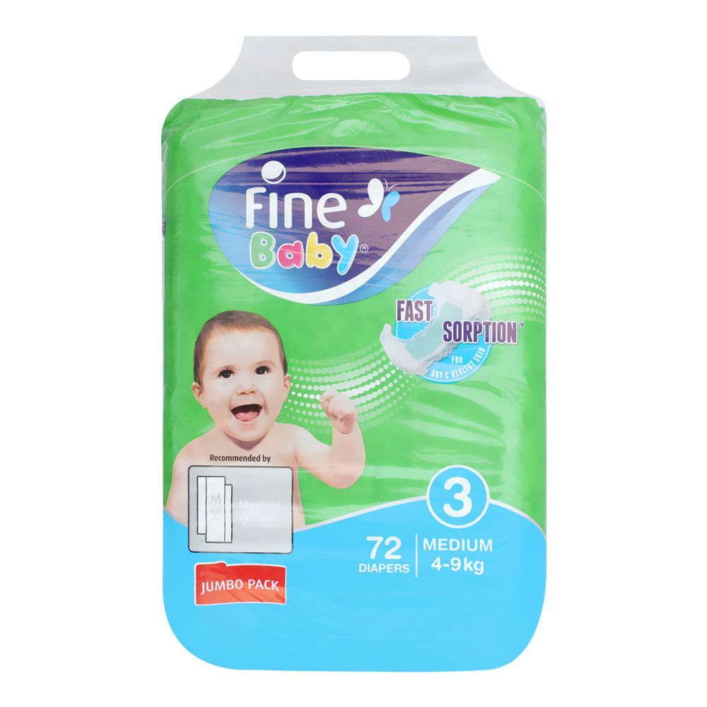 Fine Baby Diapers, No. 3, Medium 4-9 KG, Jumbo Pack, 72-Pack