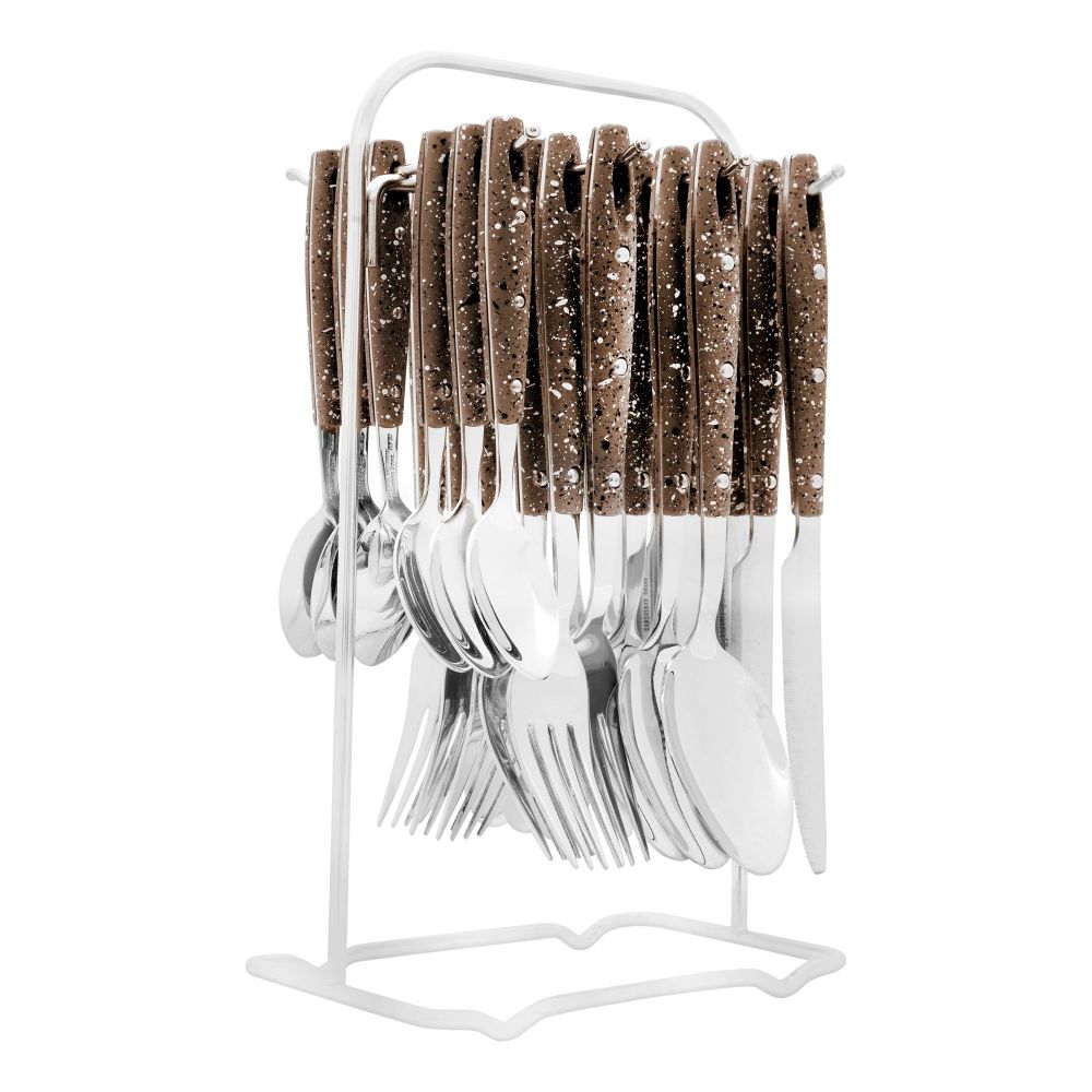 Elegant Stainless Steel Cutlery Set, 24 Pieces, Brown Dots, EL-2011