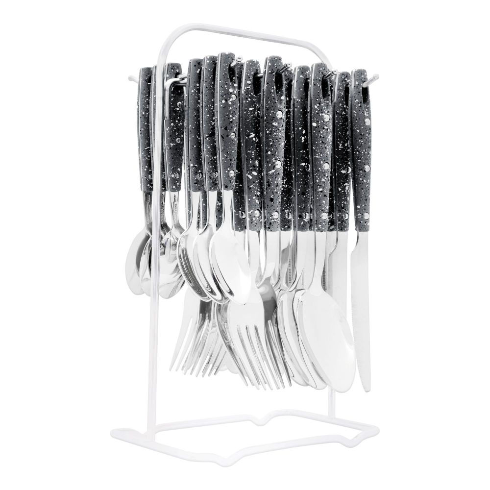 Elegant Stainless Steel Cutlery Set, 24 Pieces, Gray Dots, EL-2013