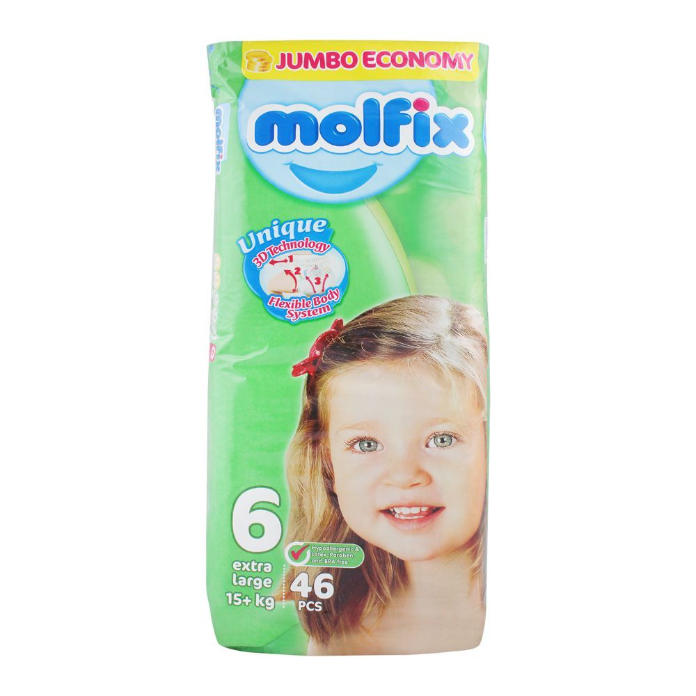 Molfix No. 6 Diapers, Extra Large 16+ KG, Jumbo Economy, 64-Pack