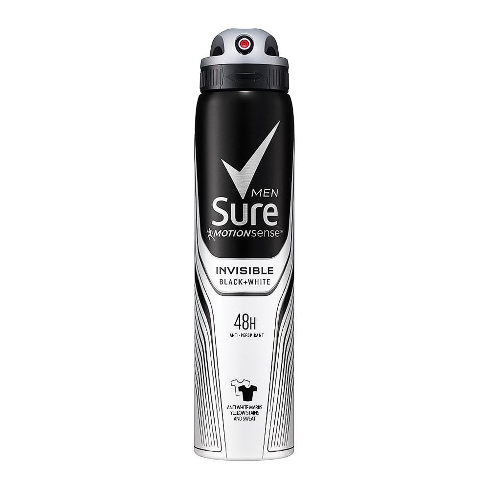 Sure Men 48H Motion Sense Invisible Black + White Body Spray, 250ml