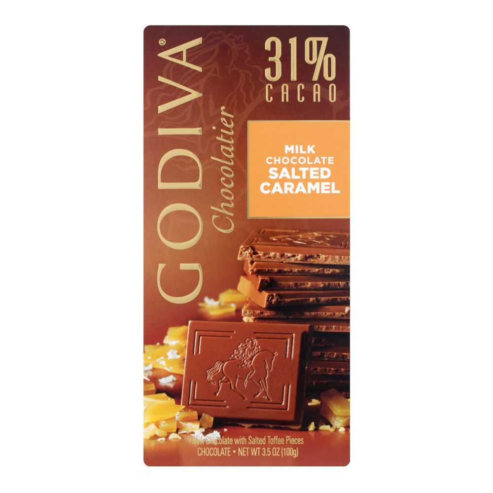 Godiva Salted Caramel Milk Chocolate Bar, 31% Cacao, 100g