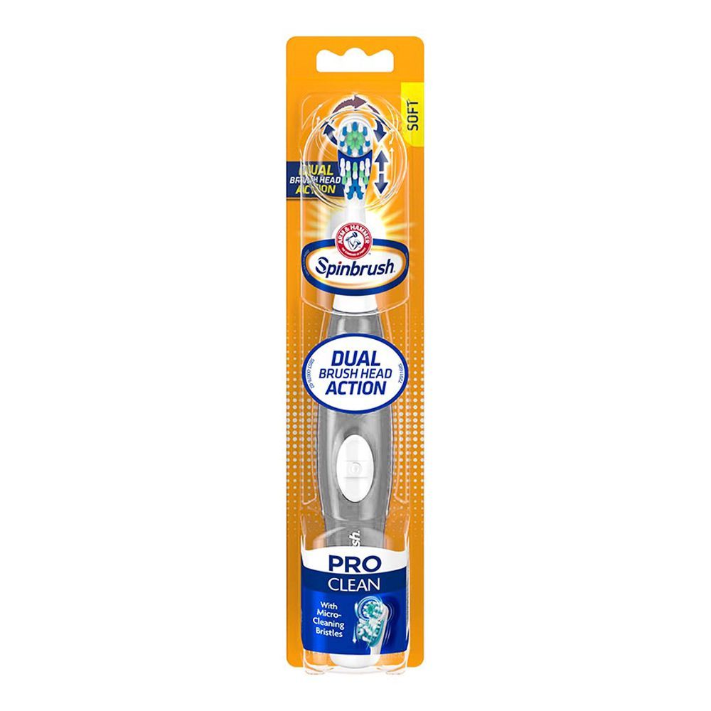 Arm & Hammer Pro Clean Dual Brush Head Action Spinbrush Electric Toothbrush, Soft 