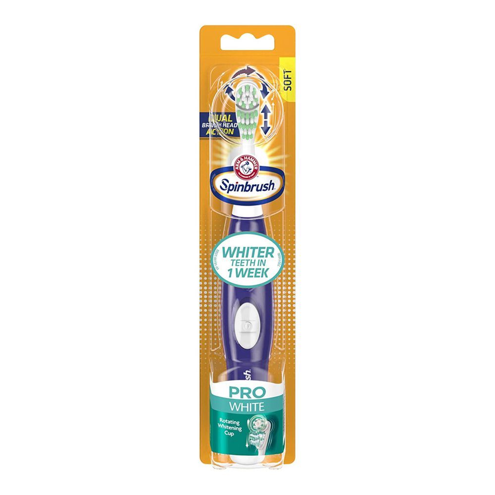 Arm & Hammer Pro White Dual Brush Head Action Spinbrush Electric Toothbrush, Soft