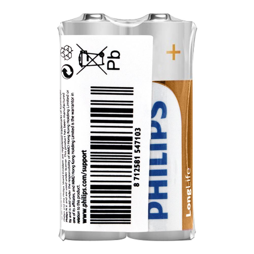 Philips Long Life AA Batteries, 2-Pack, R6L2F/97