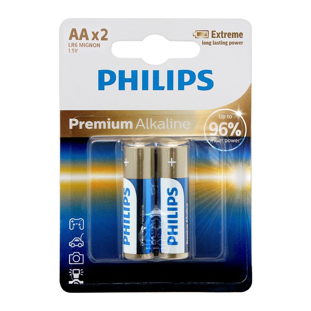 Philips Premium Alkaline AA Batteries, 2-Pack, LR6M2B/97