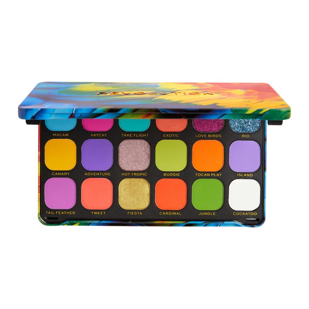 Makeup Revolution Forever Flawless Eyeshadow Palette, Birds Of Paradise, 18 Shades