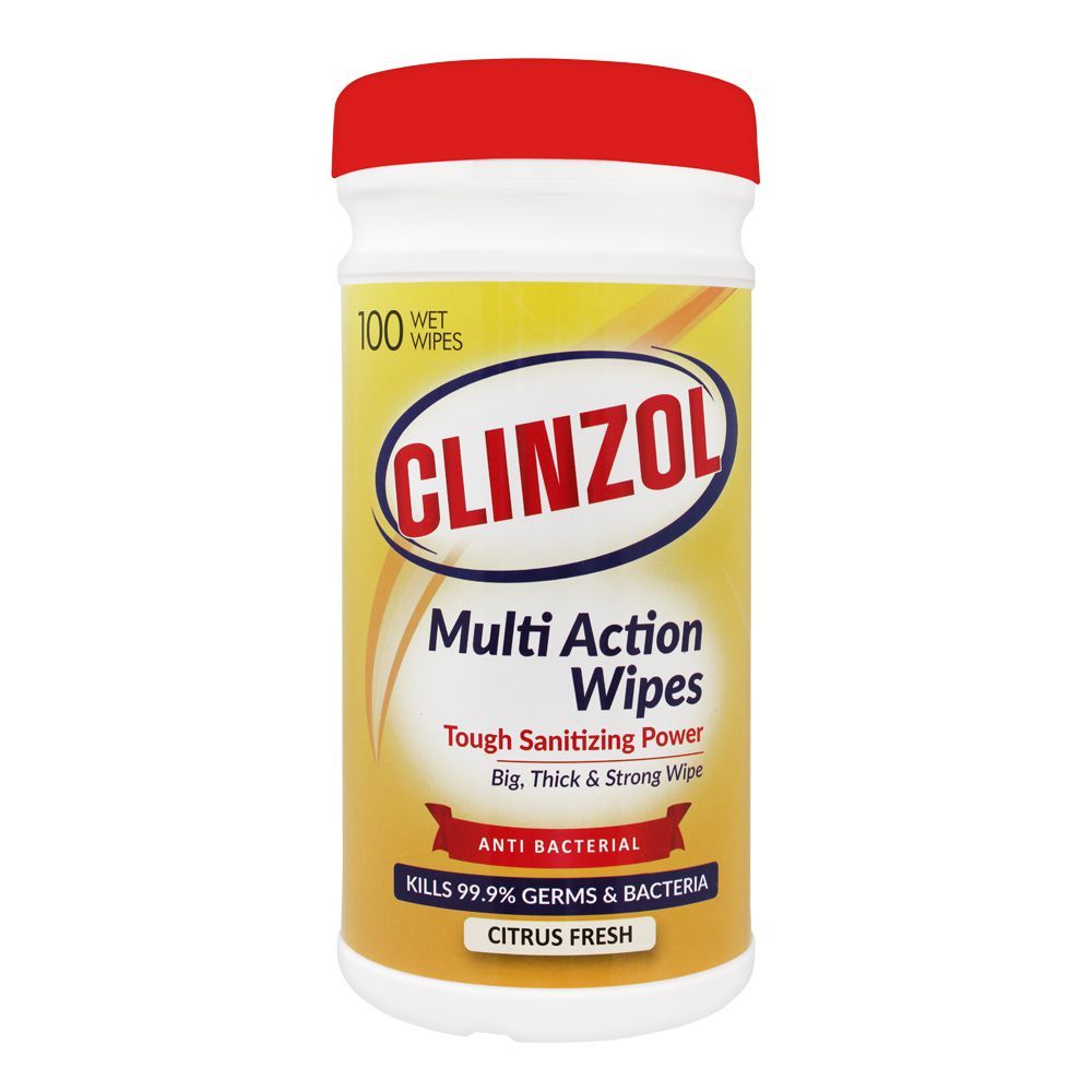 Clinzol Multi Action Anti-Bacterial Wet Wipes, Citrus Fresh, 100-Pack
