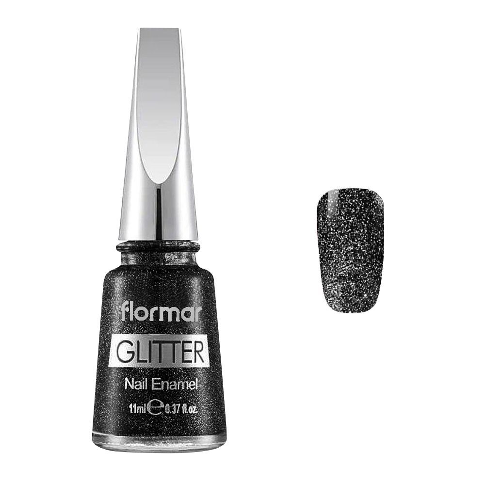 Flormar Glitter Nail Enamel, GL10 Blackstar, 11ml