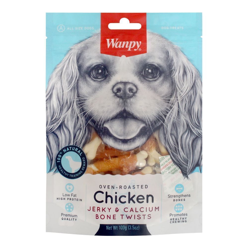 Wanpy Oven-Roasted Chicken Jerky & Calcium Bone Twists, Dog Food, 100g