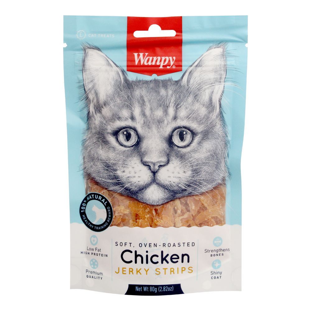 Wanpy Soft Oven-Roasted Chicken Jerky Strips, Cat Food, 80g