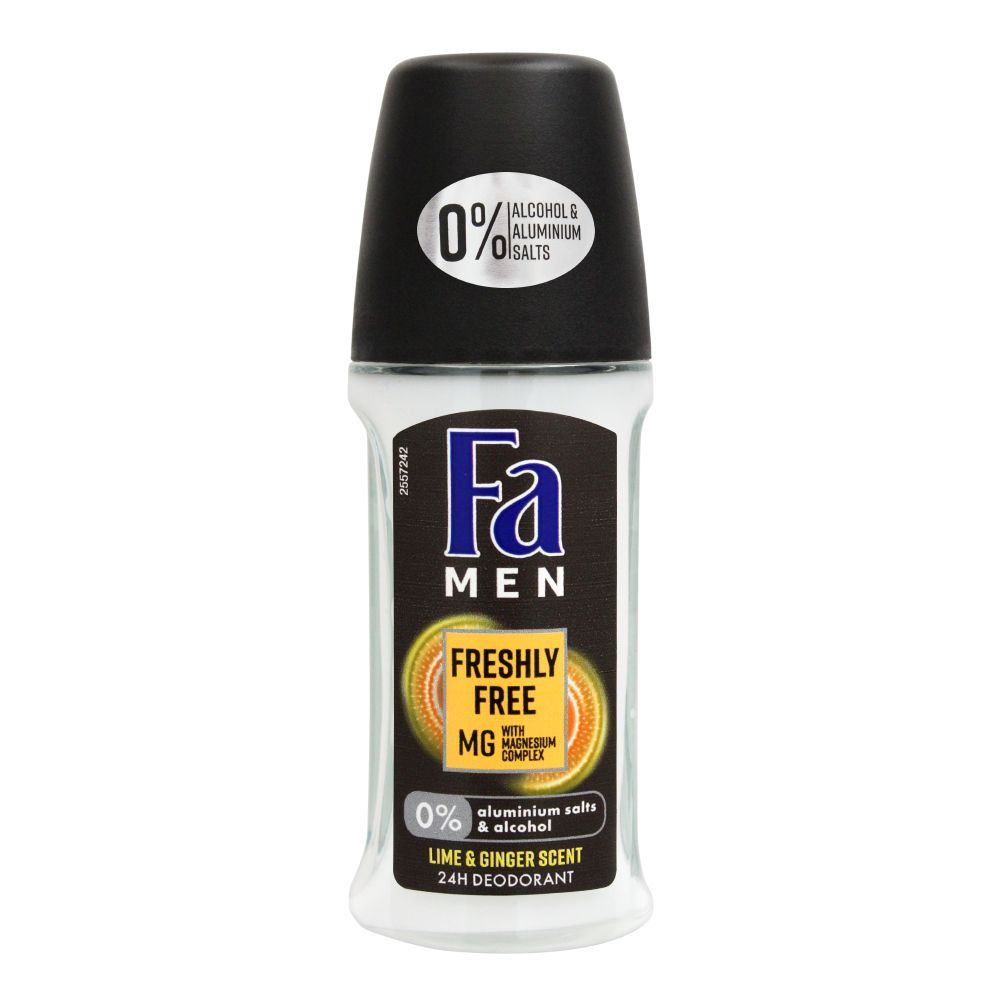 Fa Men 24H Freshly Free Lime & Ginger Scent Roll-On Deodorant, For Men, 50ml