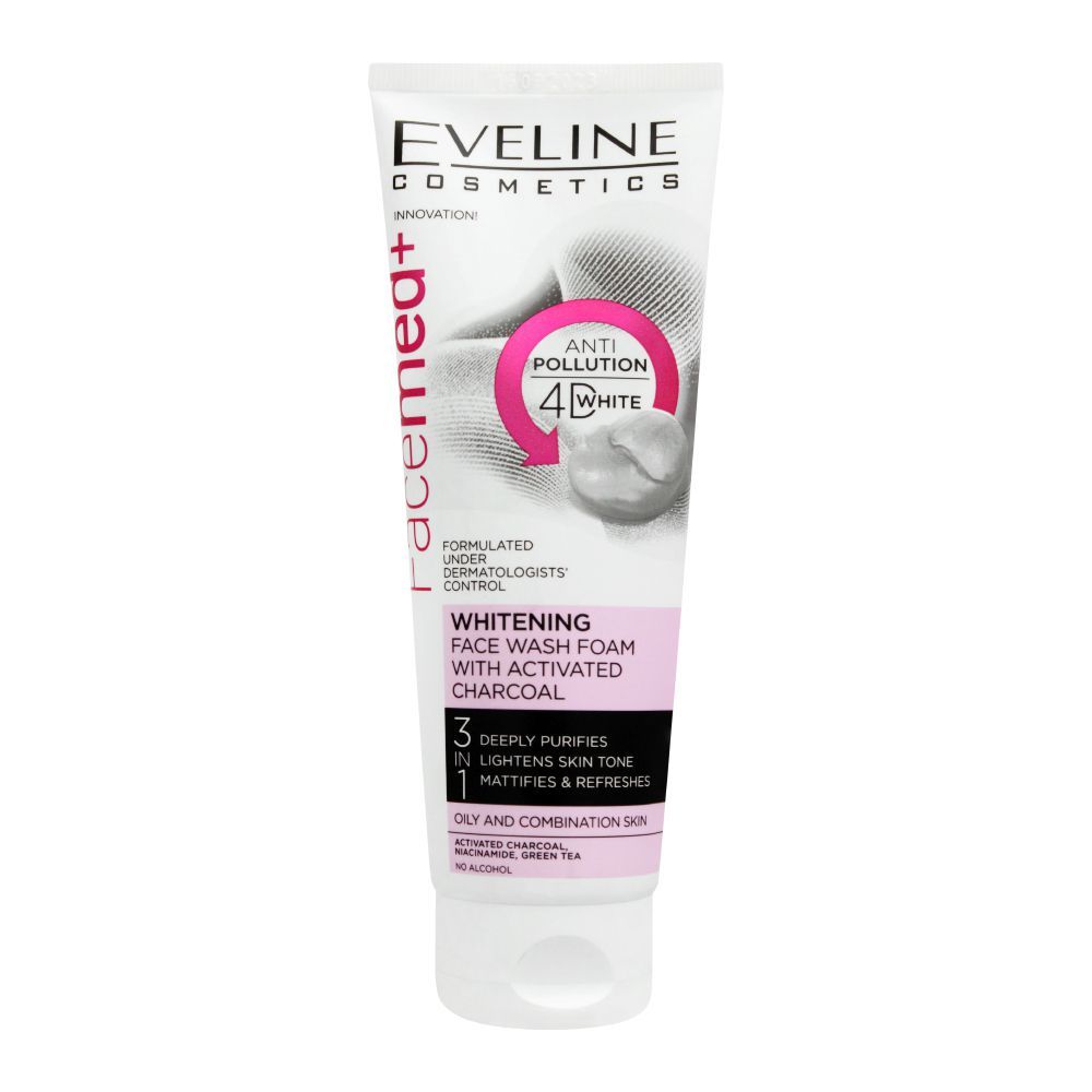Eveline Facemed+ 3-In-1 Whitening Activated Charcoal Face Wash Foam, 100ml