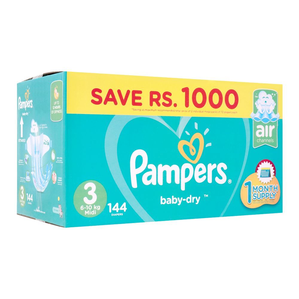 Pampers No. 3, Midi Mega Pack, 6-10 KG, 144 Pieces