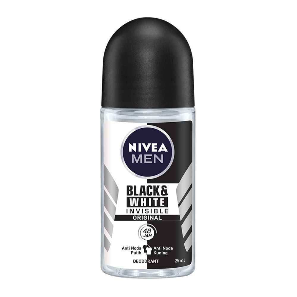 Nivea Men 48H Black & White Invisible Original Deodorant Roll On, 25ml