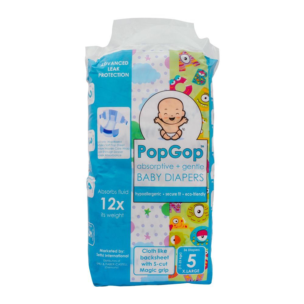Pop Gop Baby Diapers, No. 5, XL, 11-25 KG, 36-Pack