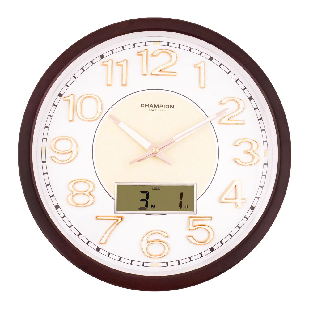 Champion Wall Clock, Brown Round Case With Two Tone Background, CCB-604