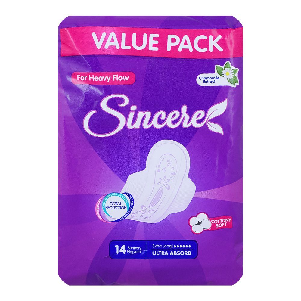 Sincere Ultra Absorb Extra Long Sanitary Napkins Value Pack, 14-Pack