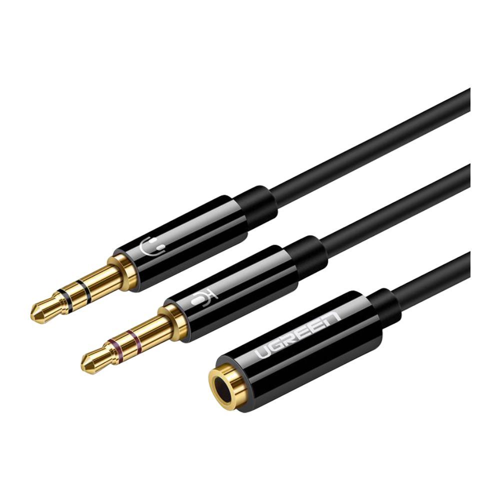UGreen 3.5MM Female To 2 Male Audio Cable, Aluminium Case, Black, 20899