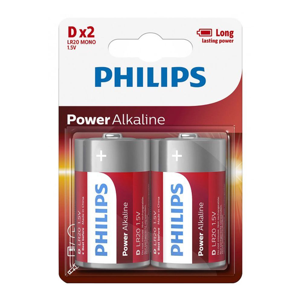 Philips Power Alkaline D Battery, 2-Pack, LR20 MONO