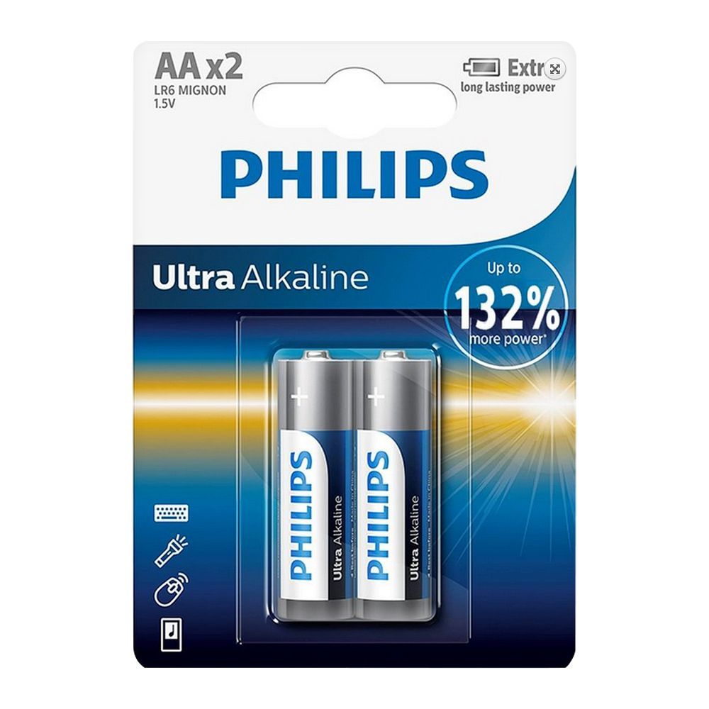 Philips Ultra Alkaline AA Battery, 2-Pack, LR6 MIGNON