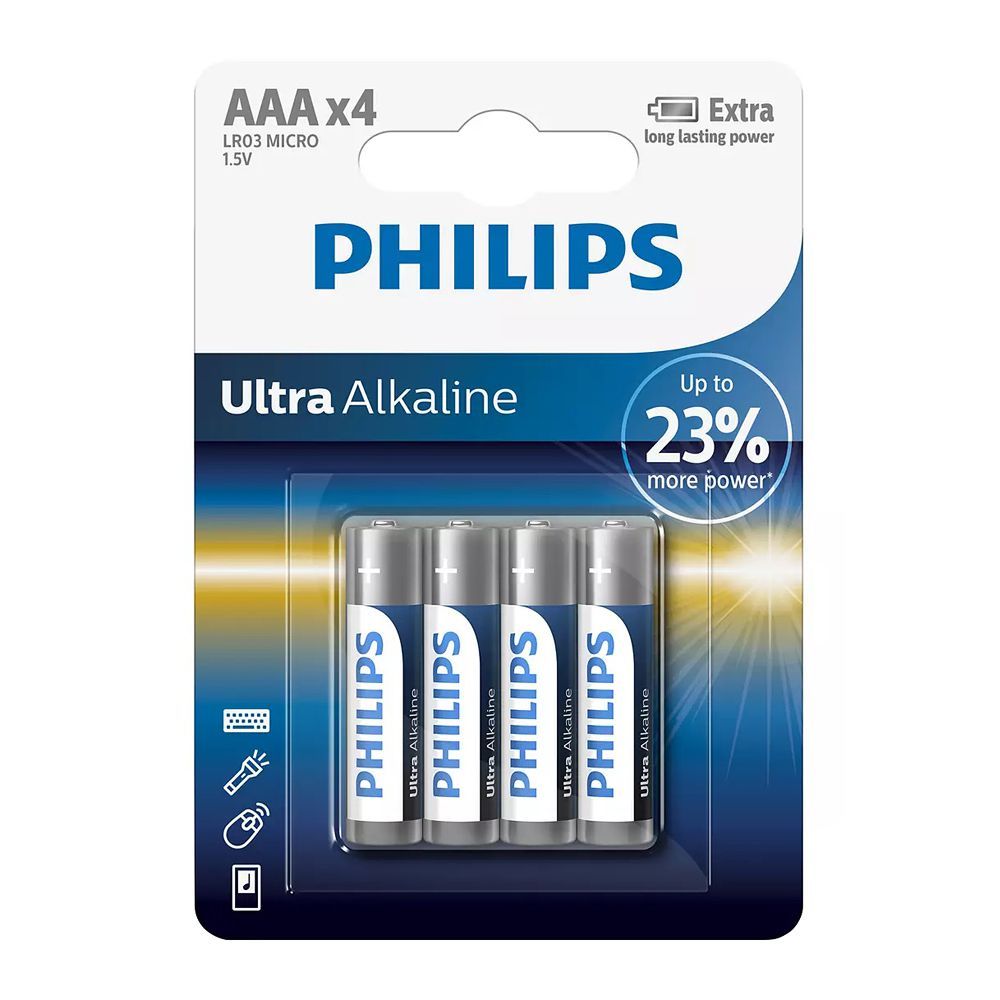 Philips Ultra Alkaline AAA Battery, 4-Pack, LR03 MICRO
