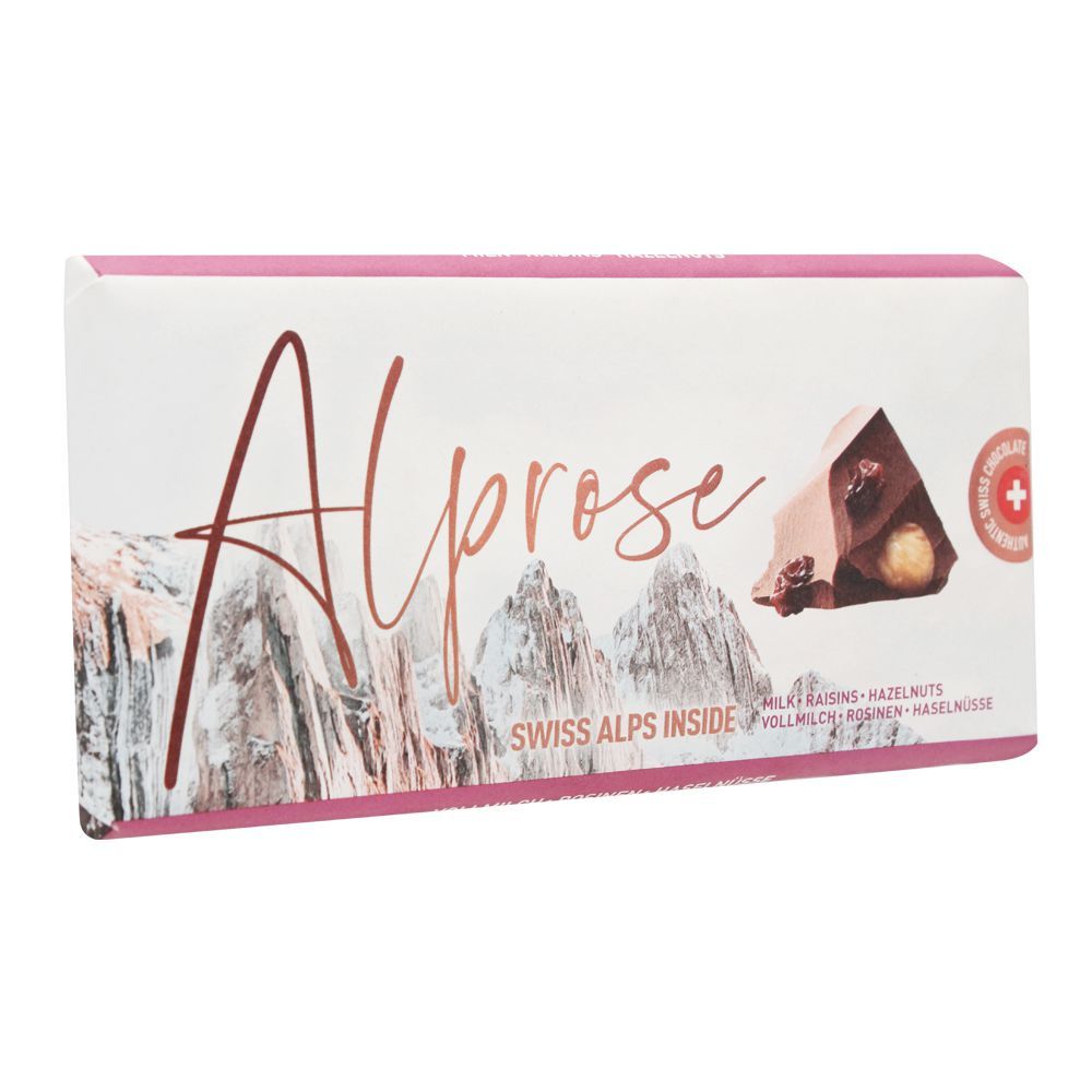 Alprose Swiss Alps Inside Milk Chocolate Bar With Raisins & Hazelnuts, 100g