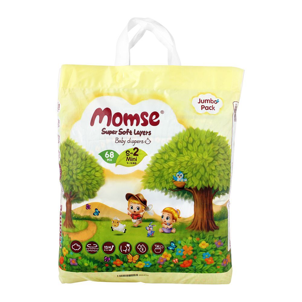Momse Baby Diapers, S-2 Mni, 4-8 KG, 68-Pack