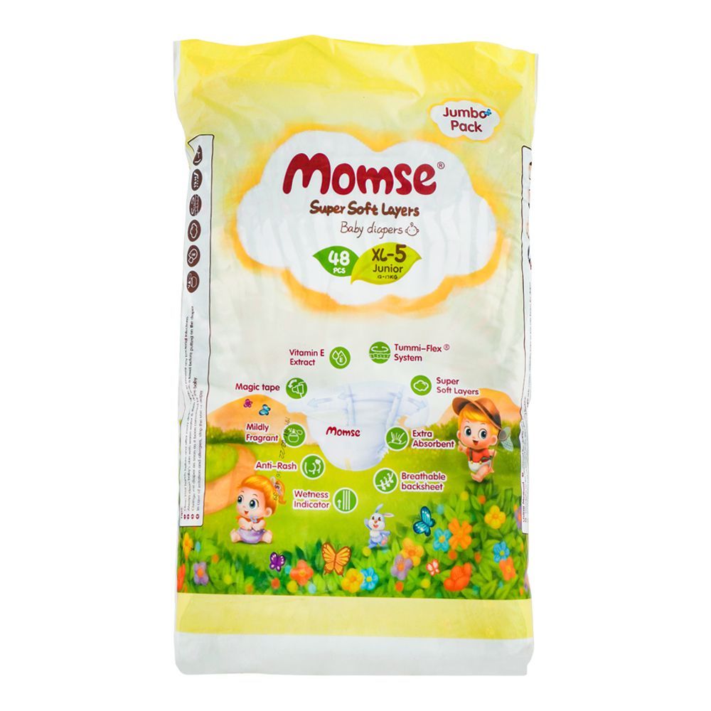 Momse Baby Diapers, XL-5 Junior, 12-17 KG, 48-Pack