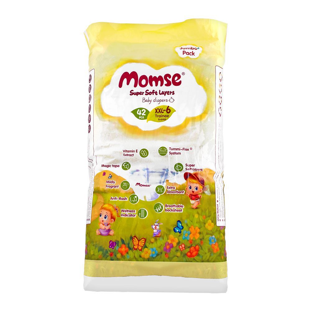 Momse Baby Diapers, XXL-6 Trainee, 15+ KG, 42-Pack