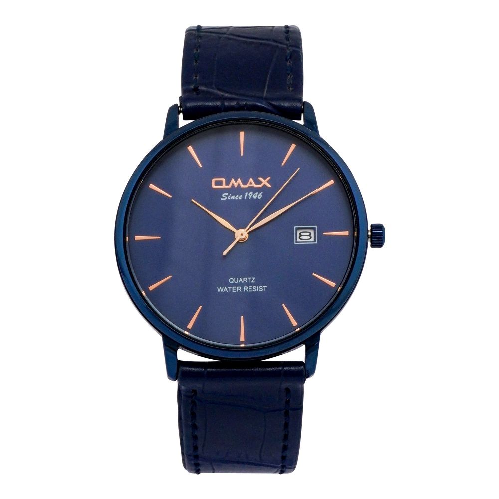 Omax Men's Navy Blue Round Dial & Background With Textured Strap Analog Watch, HD03S44I