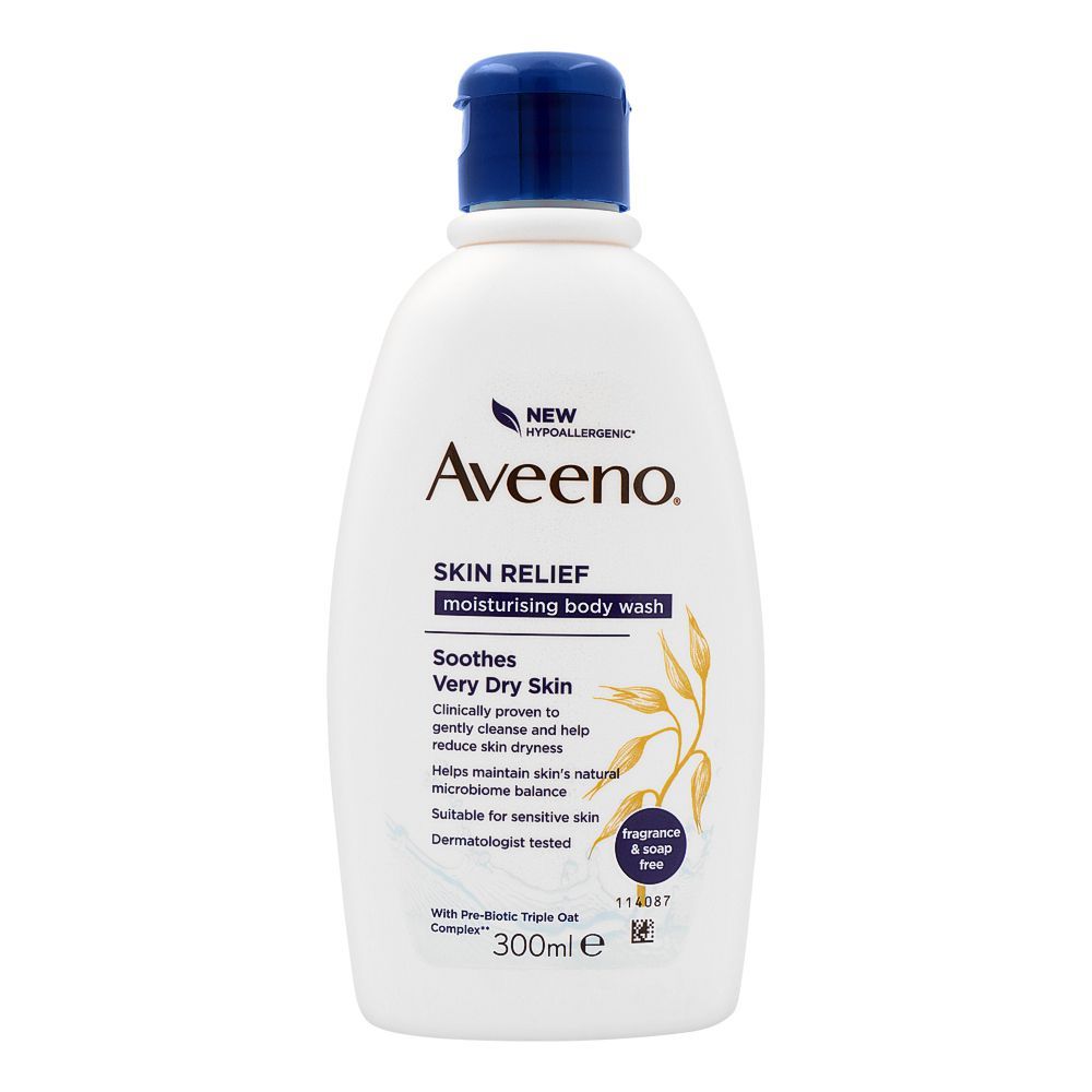 Aveeno Skin Relief Moisturising Body Wash, Soothes Very Dry Skin, Fragrance & Soap Free, 300ml