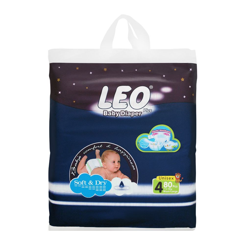 Leo Plus Soft & Dry Baby Diaper Large No. 4, 7-18Kg, 80-Pack
