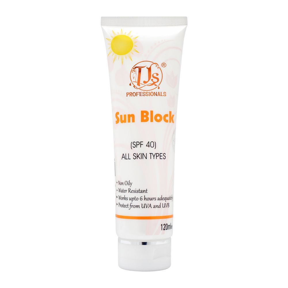 TJs Professionals Sun Block, SPF 40, All Skin Types, 120ml