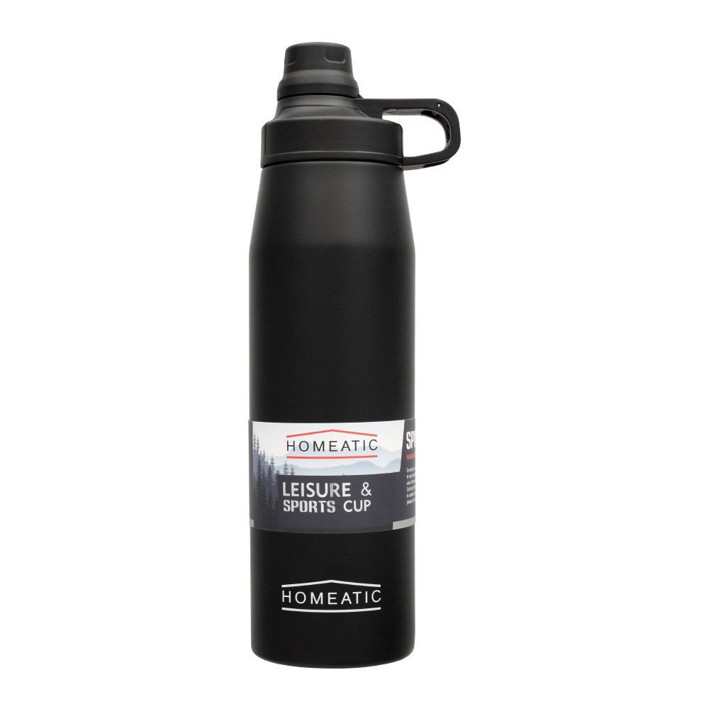 Homeatic Steel Sports Water Bottle, Black, 900ml, KD-1006