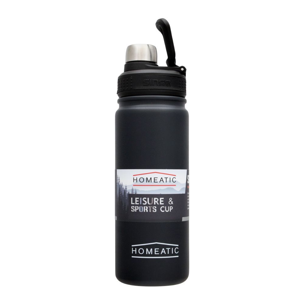 Homeatic Steel Sports Water Bottle, Black, 650ml, KD-859