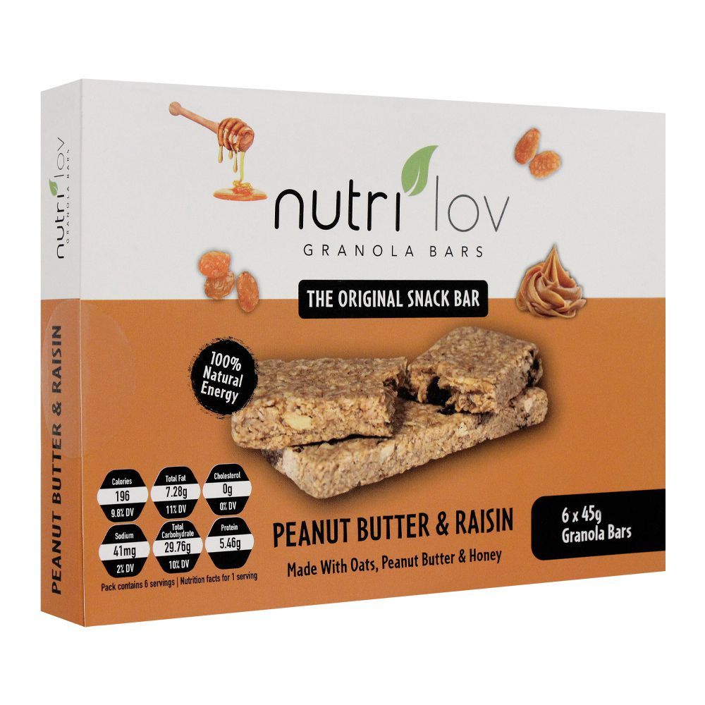 Nutri Lov Granola Bars, Peanut Butter & Raisin, 6x45g