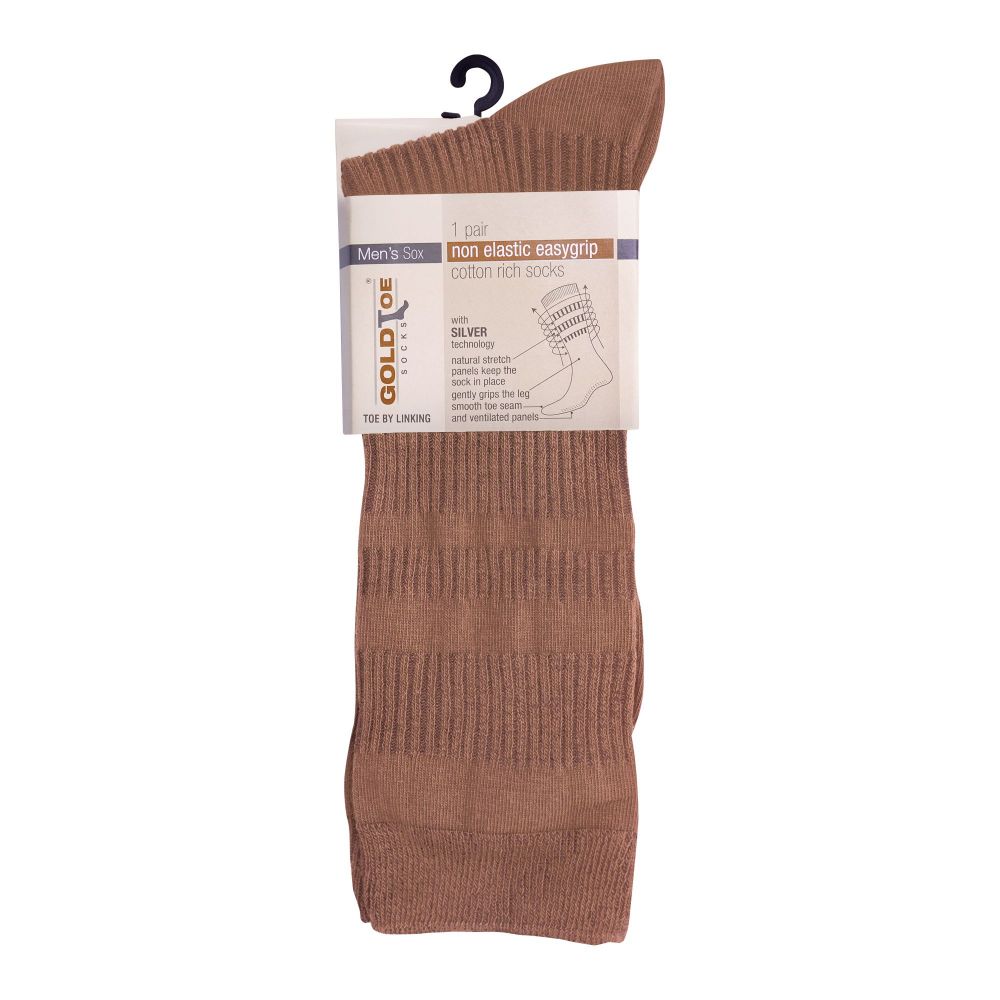 Goldtoe Non Elastic Easygrip Cotton Rich Socks, 1 Pair, Beige