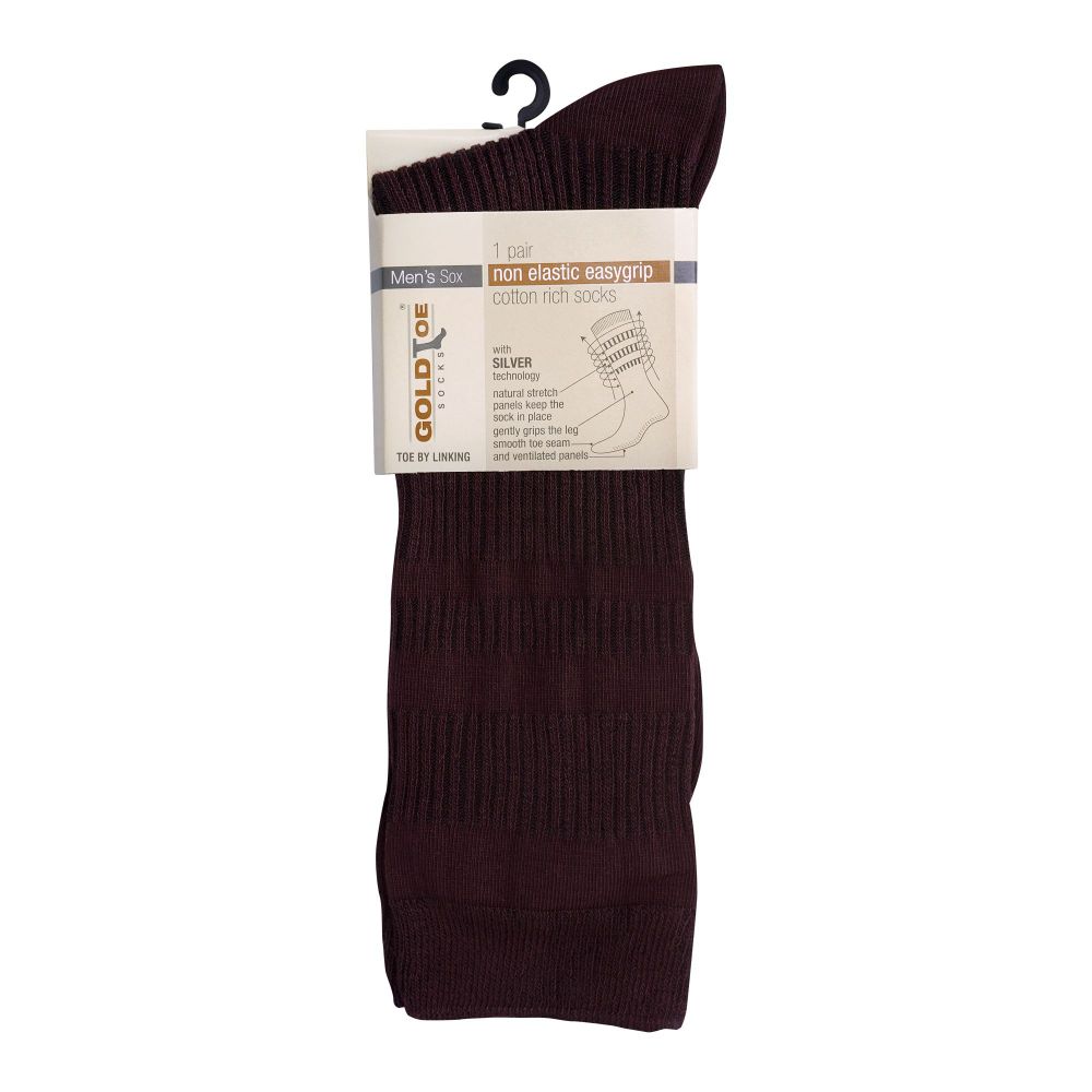 Goldtoe Non Elastic Easygrip Cotton Rich Socks, 1 Pair, Brown