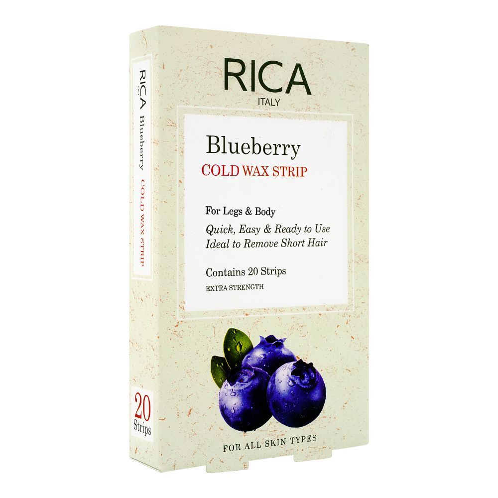 RICA Blueberry Cold Wax Strips, For Legs & Body, All Skin Types, 20-Pack