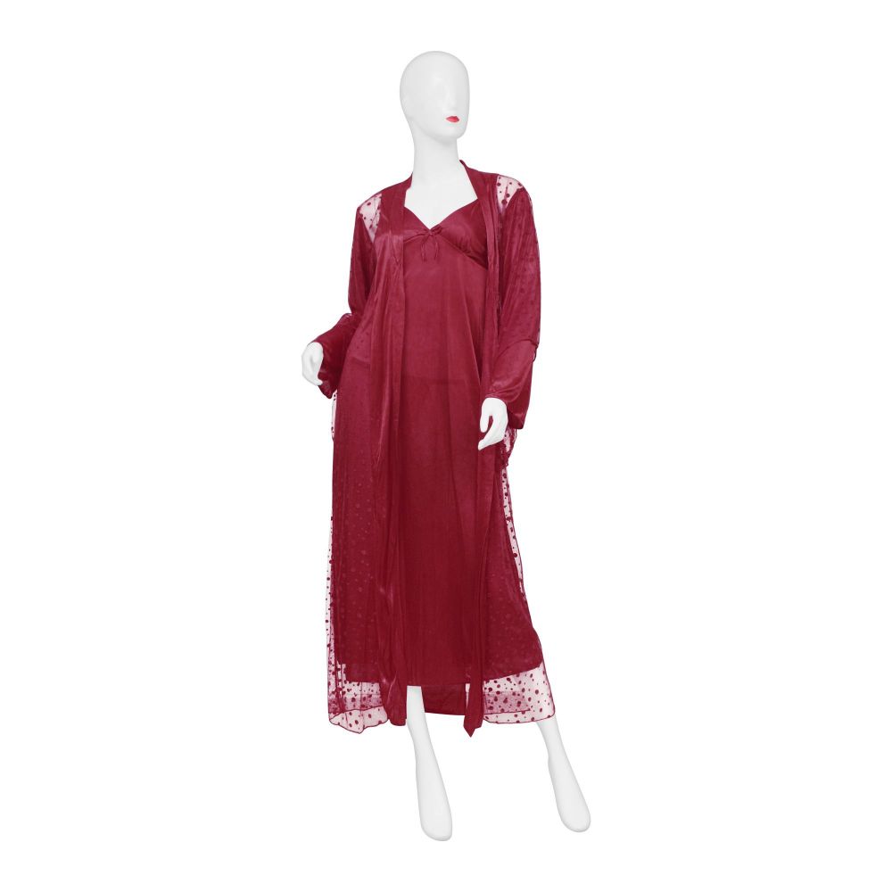 Belleza Nighty Inner + Gown Set, Maroon, 040