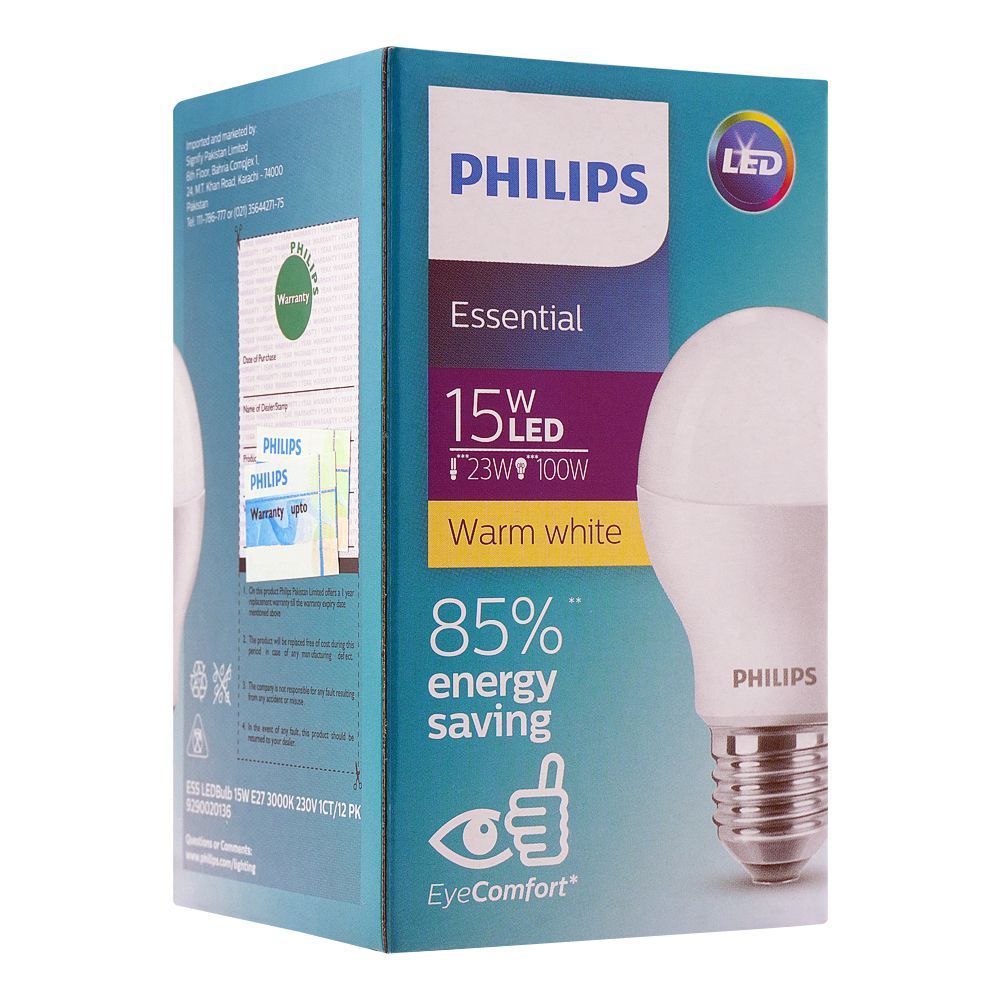 Philips Essential LED Bulb, 15W, E27 Cap, Warm White