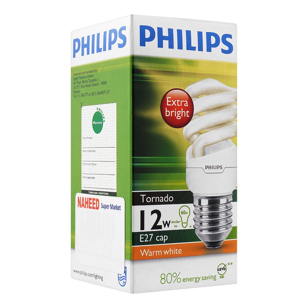 Philips Tornado Energy Saver Bulb, 12W E27 Cap, Warm White