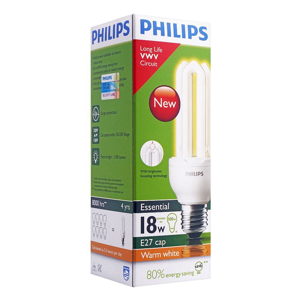 Philips Essential Energy Saver Bulb, 18W, E27 Cap, Warm White