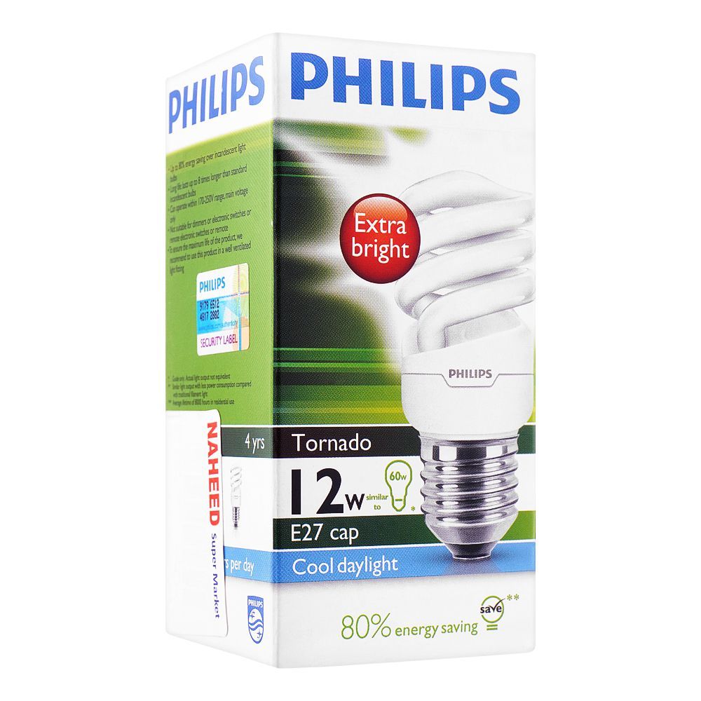 Philips Tornado Energy Saver Bulb, 12W, E27 Cap, Cool Daylight