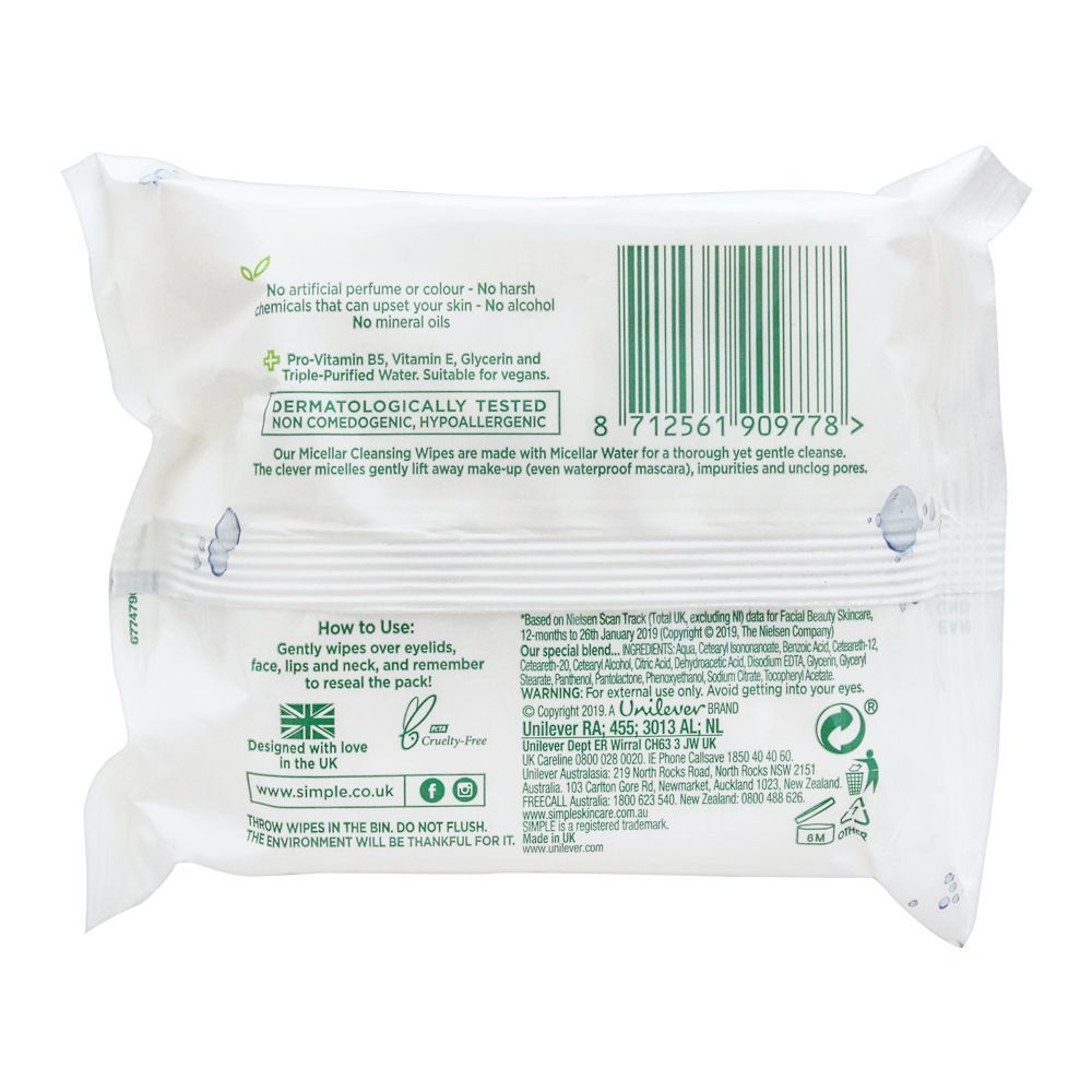 Order Simple Kind to Skin Micellar Cleansing Wipes, For Sensitive Skin ...