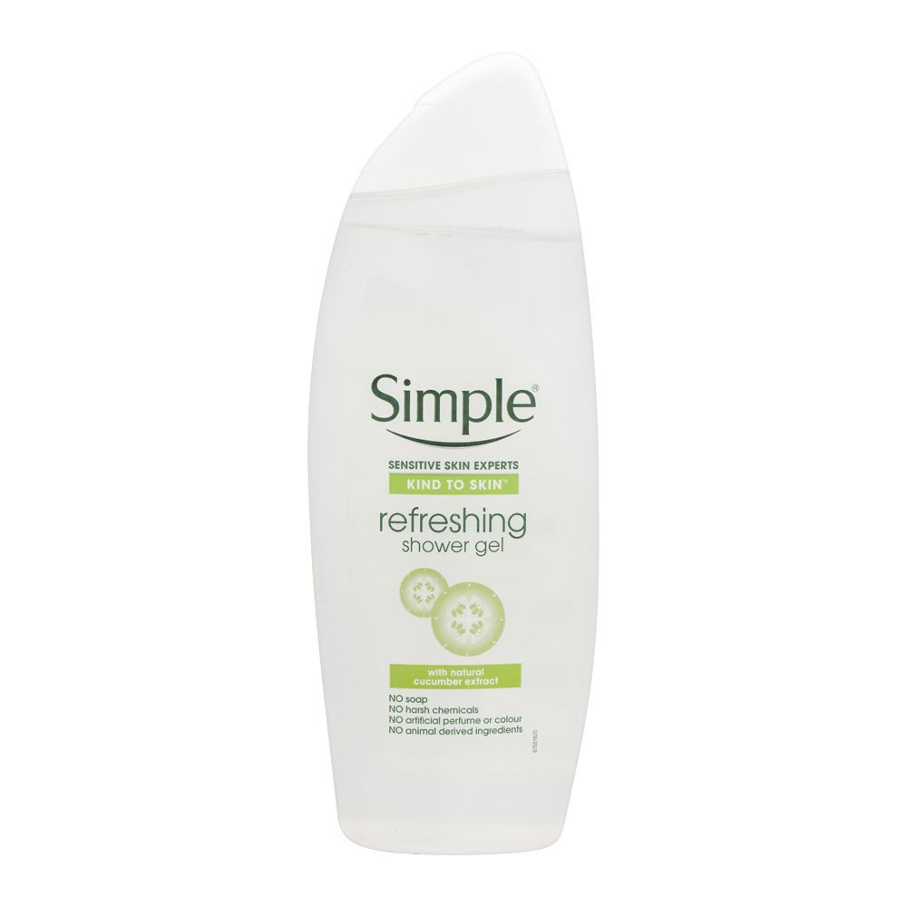 Simple Kind To Skin Natural Cucumber Extract Refreshing Shower Gel, Soap Free, 500ml