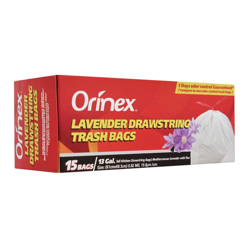 Orinex Lavender Drawstring Trash Bags, 15 Bags/30Gal