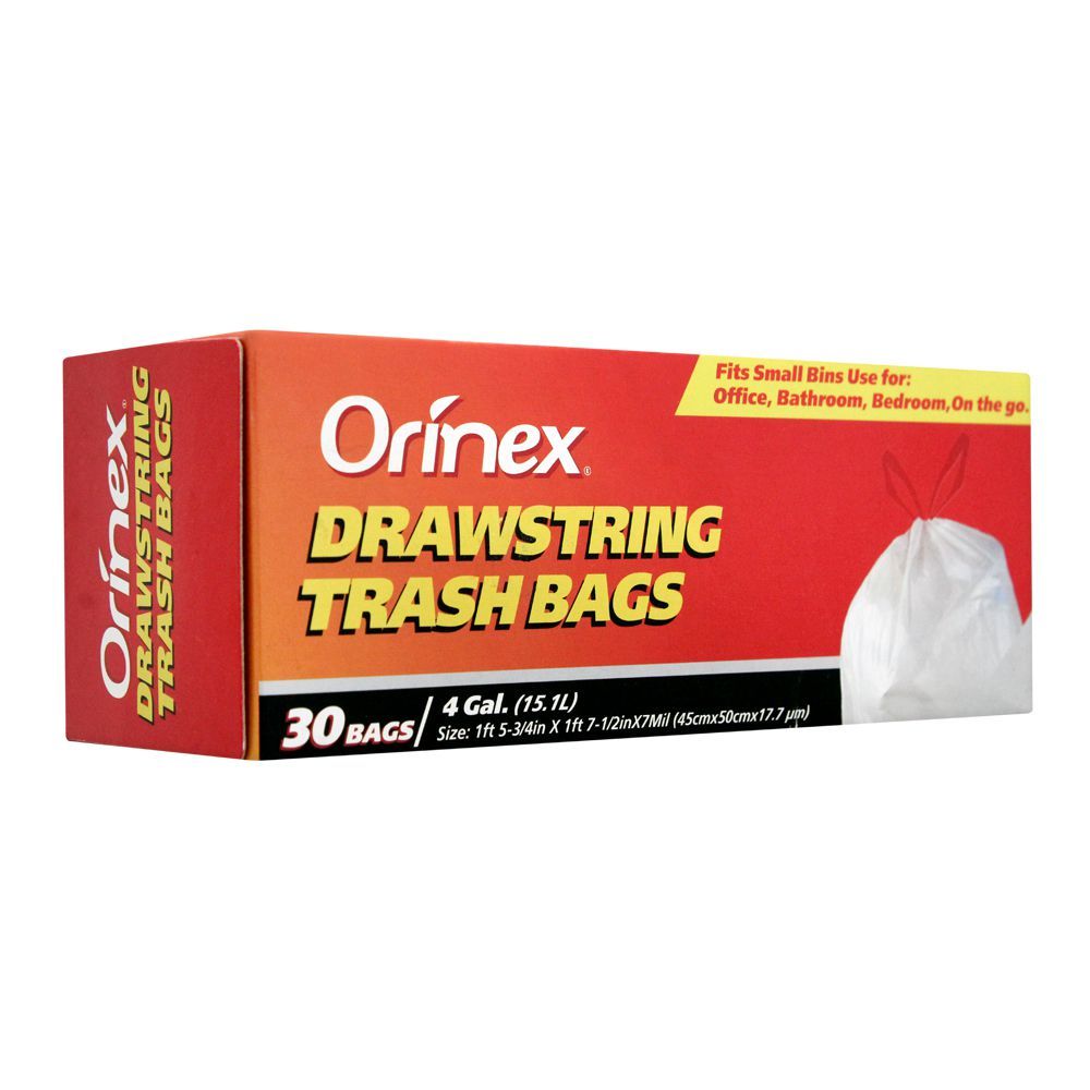 Orinex Drawstring Trash Bags, 30 Bags/4Gal